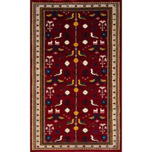 3x5 ft Hand Knotted Wool Carpet Red Pigeon