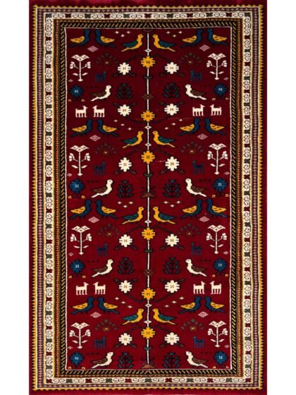 3x5 ft Hand Knotted Wool Carpet Red Pigeon