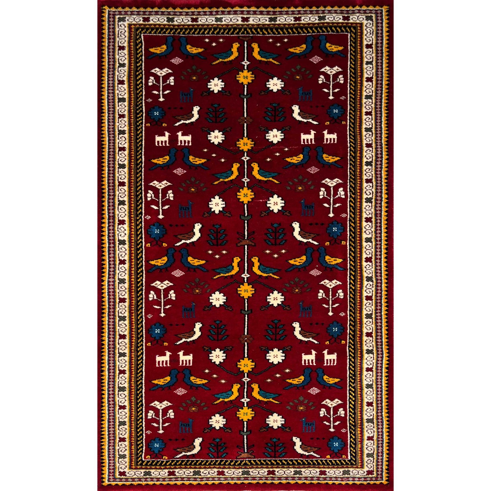 3x5 ft Hand Knotted Wool Carpet Red Pigeon