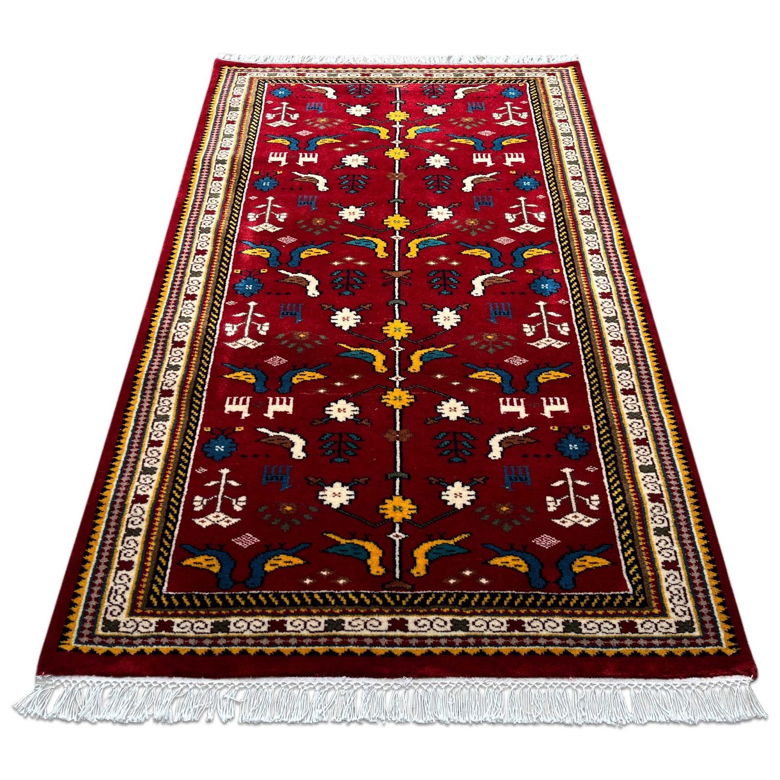3x5 ft Hand Knotted Wool Carpet Red Pigeon - Image 2