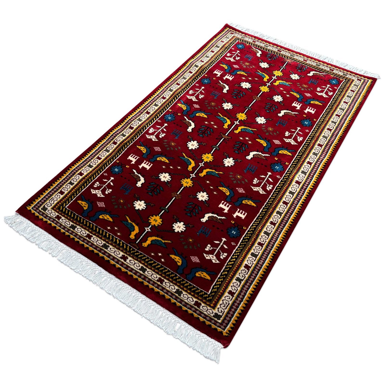 3x5 ft Hand Knotted Wool Carpet Red Pigeon - Image 5