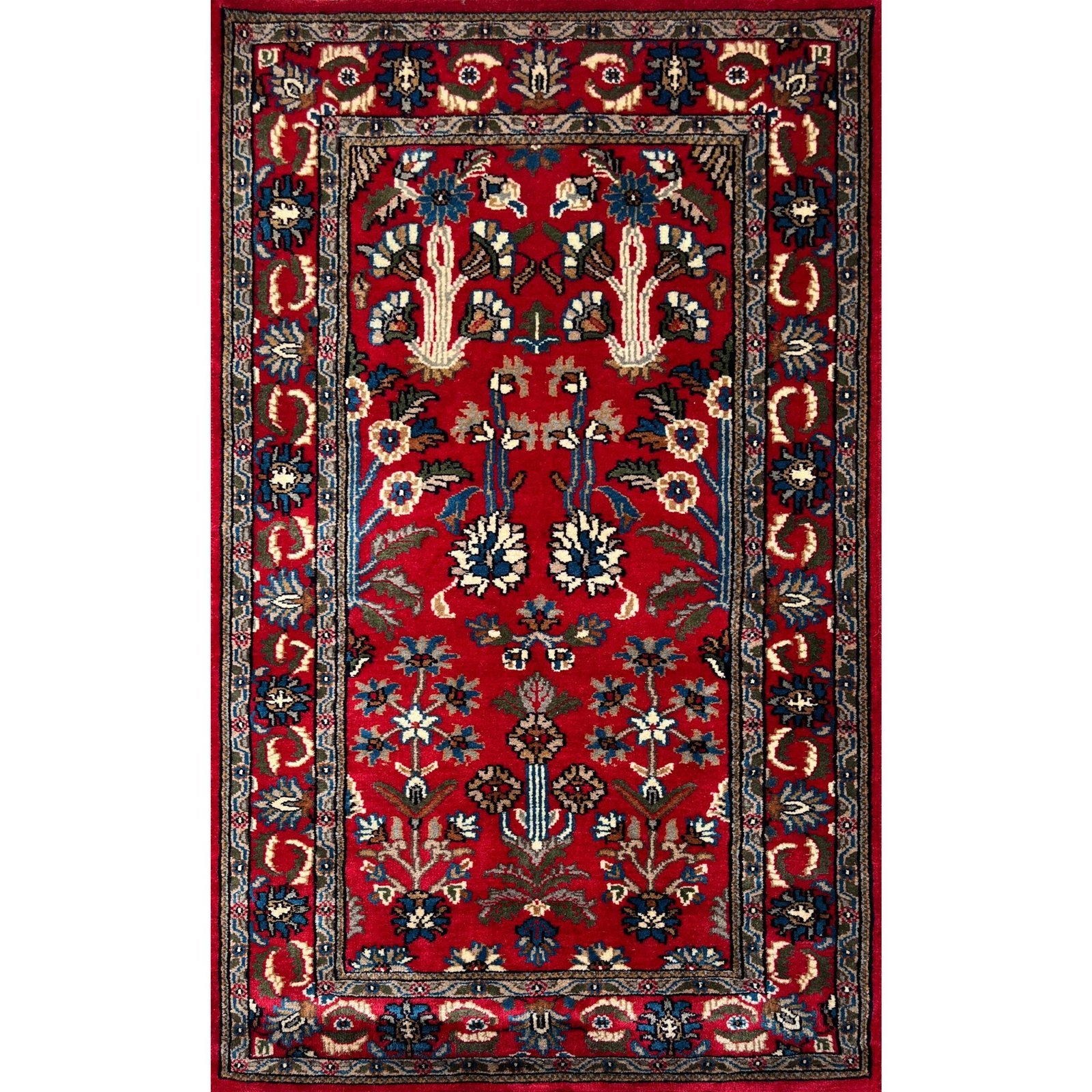 3x5 ft Hand Knotted Wool Carpet Red Floral