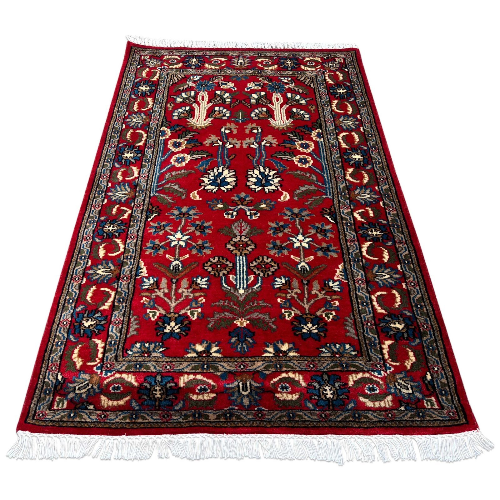 3x5 ft Hand Knotted Wool Carpet Red Floral - Image 2