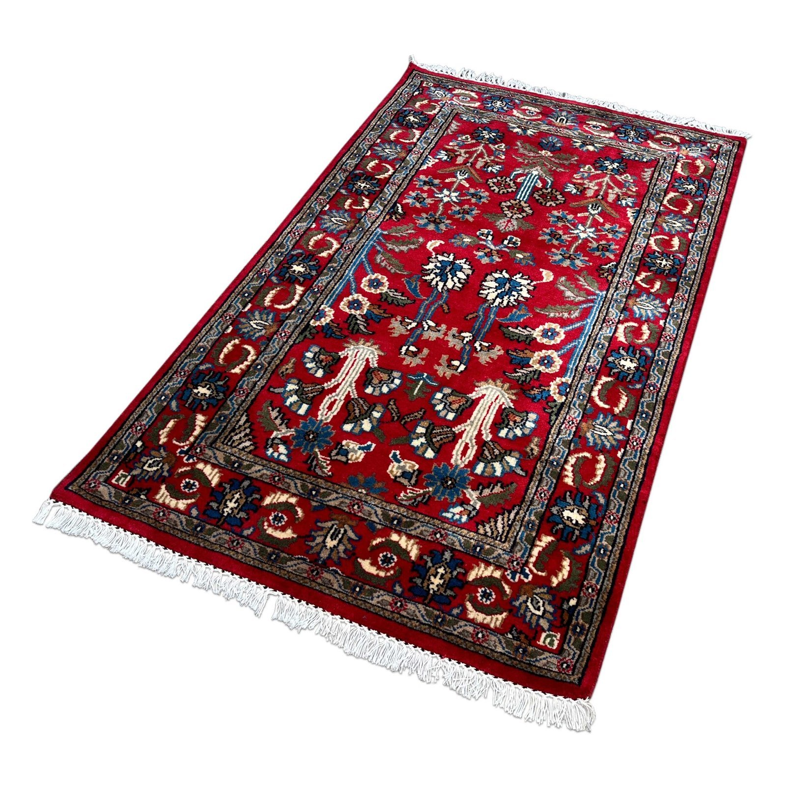 3x5 ft Hand Knotted Wool Carpet Red Floral - Image 7