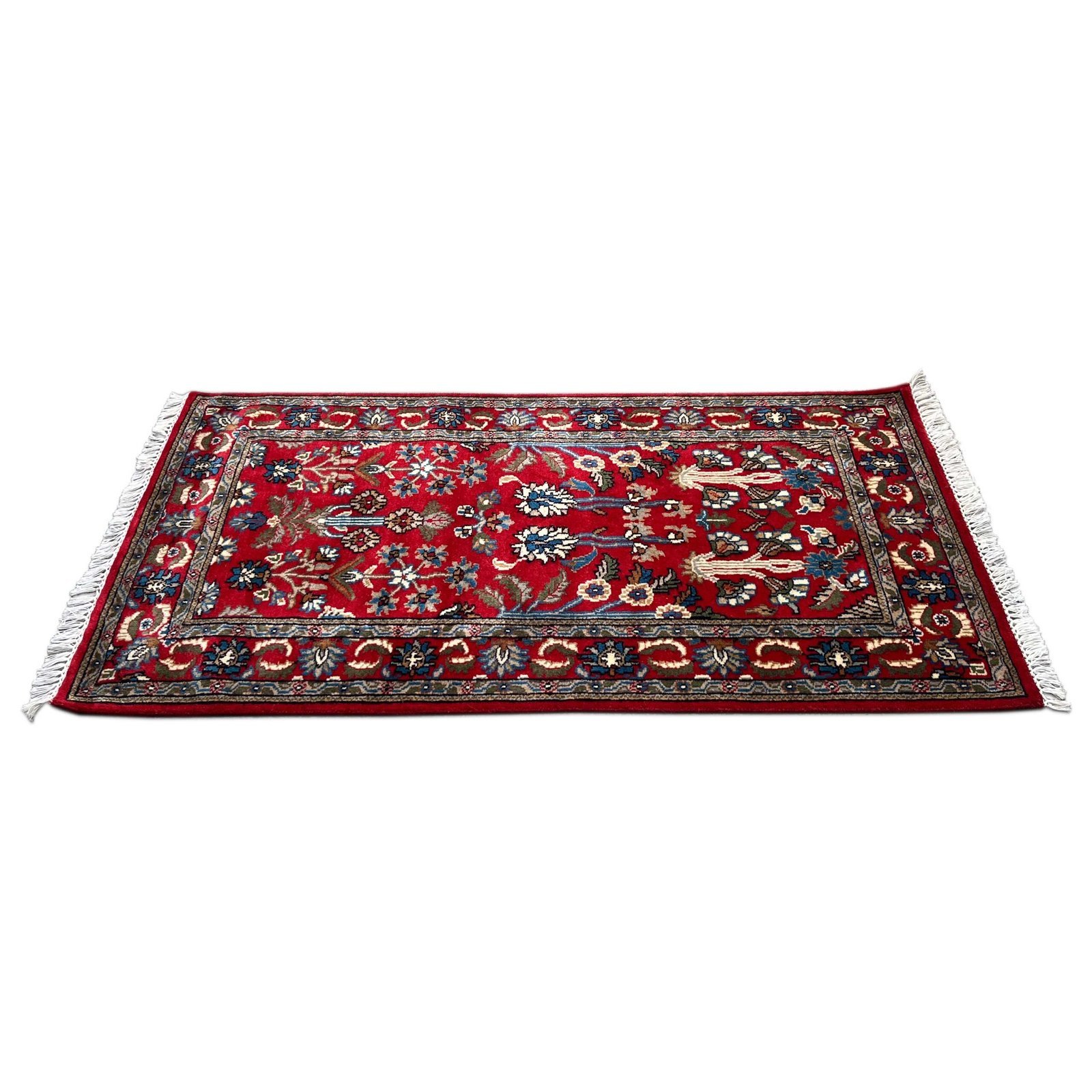 3x5 ft Hand Knotted Wool Carpet Red Floral - Image 6