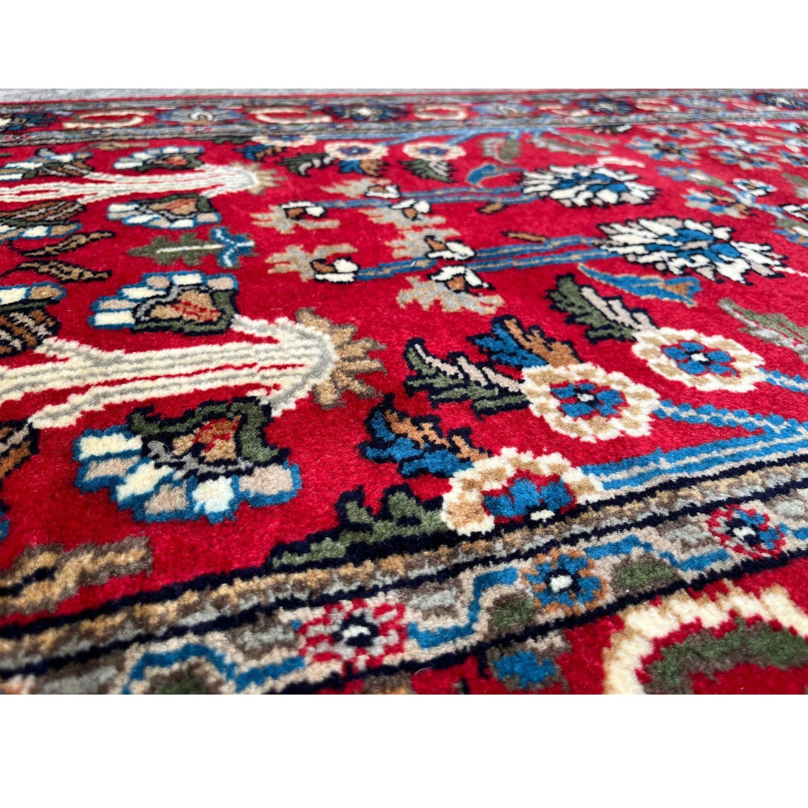 3x5 ft Hand Knotted Wool Carpet Red Floral - Image 4