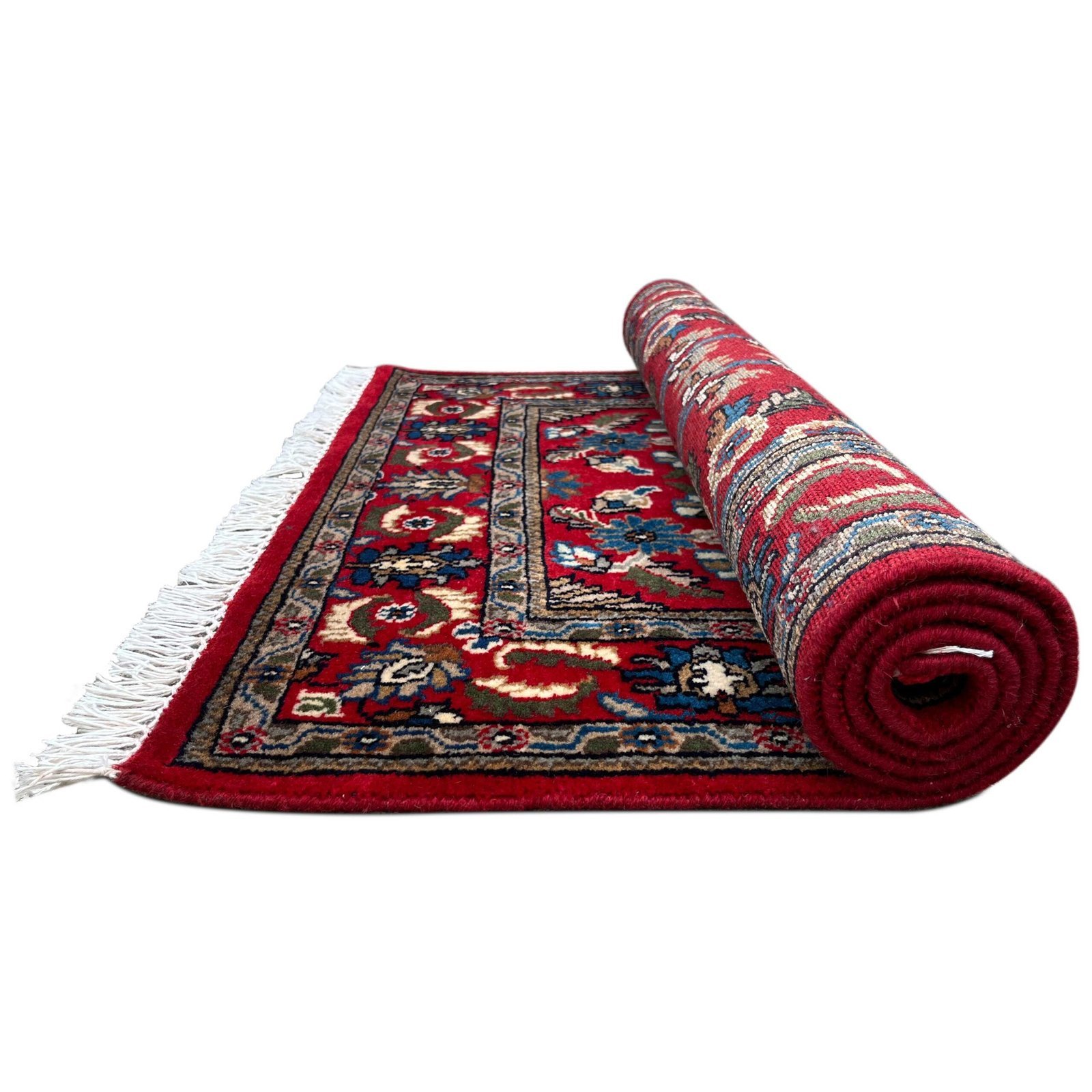 3x5 ft Hand Knotted Wool Carpet Red Floral - Image 3