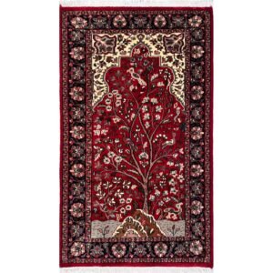 Handmade Hand Knotted Wool Area Carpet, Red, Traditional Silwatri Style, Tree of Life Design, 3x5 ft