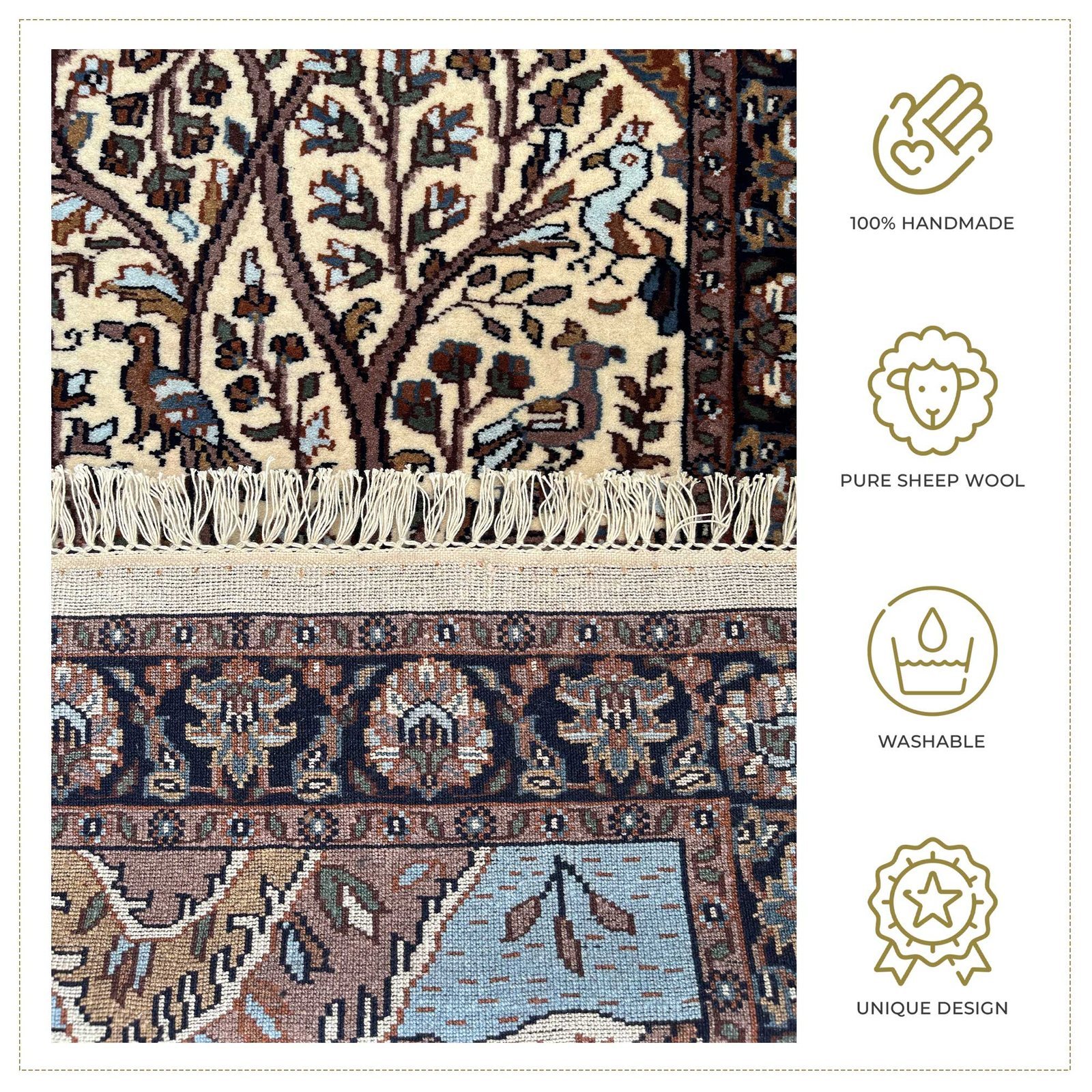 3x5 ft Hand Knotted Woolen Carpet Silwatri Ivory - Image 4