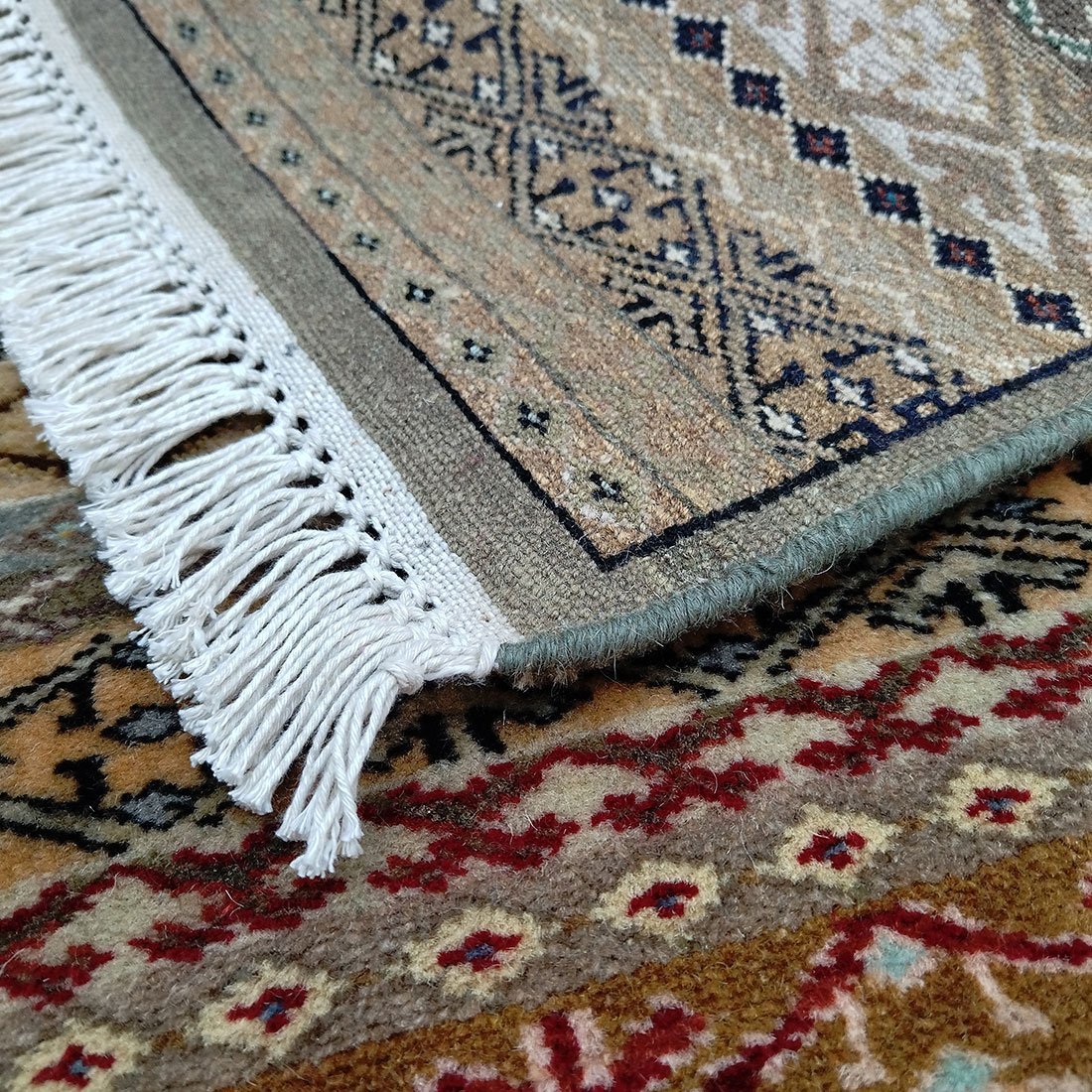 3×5 Feet Hand Knotted Zanjeera Wool Carpet Olive & Multi - Image 5