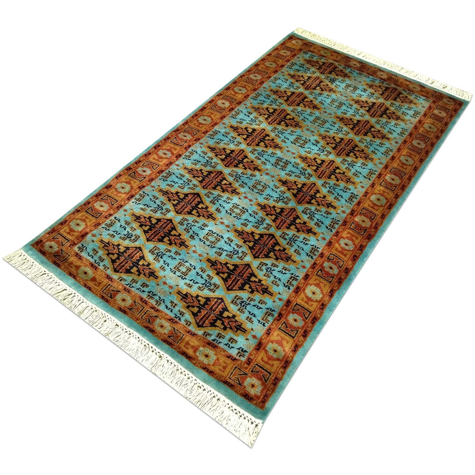 3×5 Ft Hand Knotted Tribal Wool Carpet Turquoise - Image 3