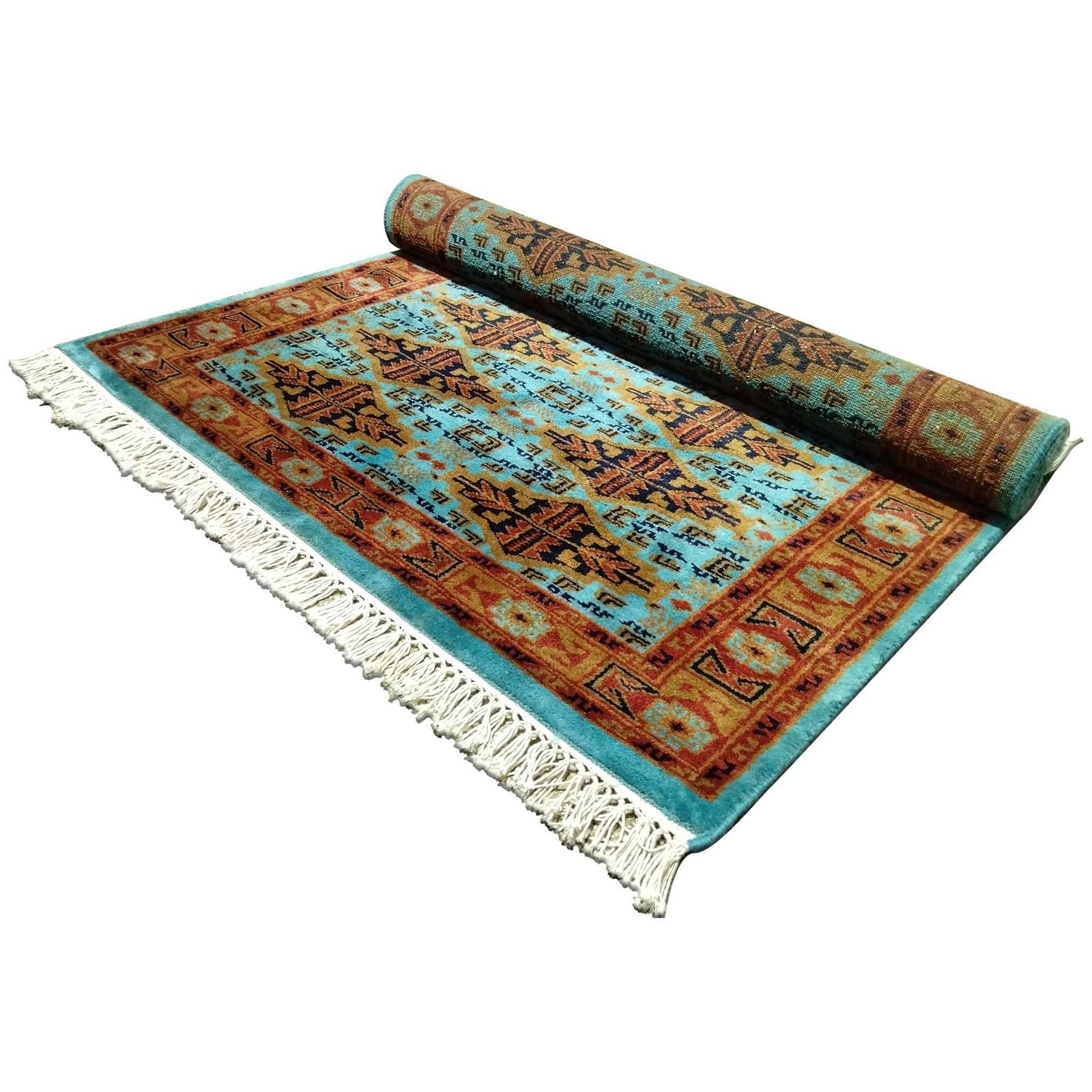3×5 Ft Hand Knotted Tribal Wool Carpet Turquoise - Image 6