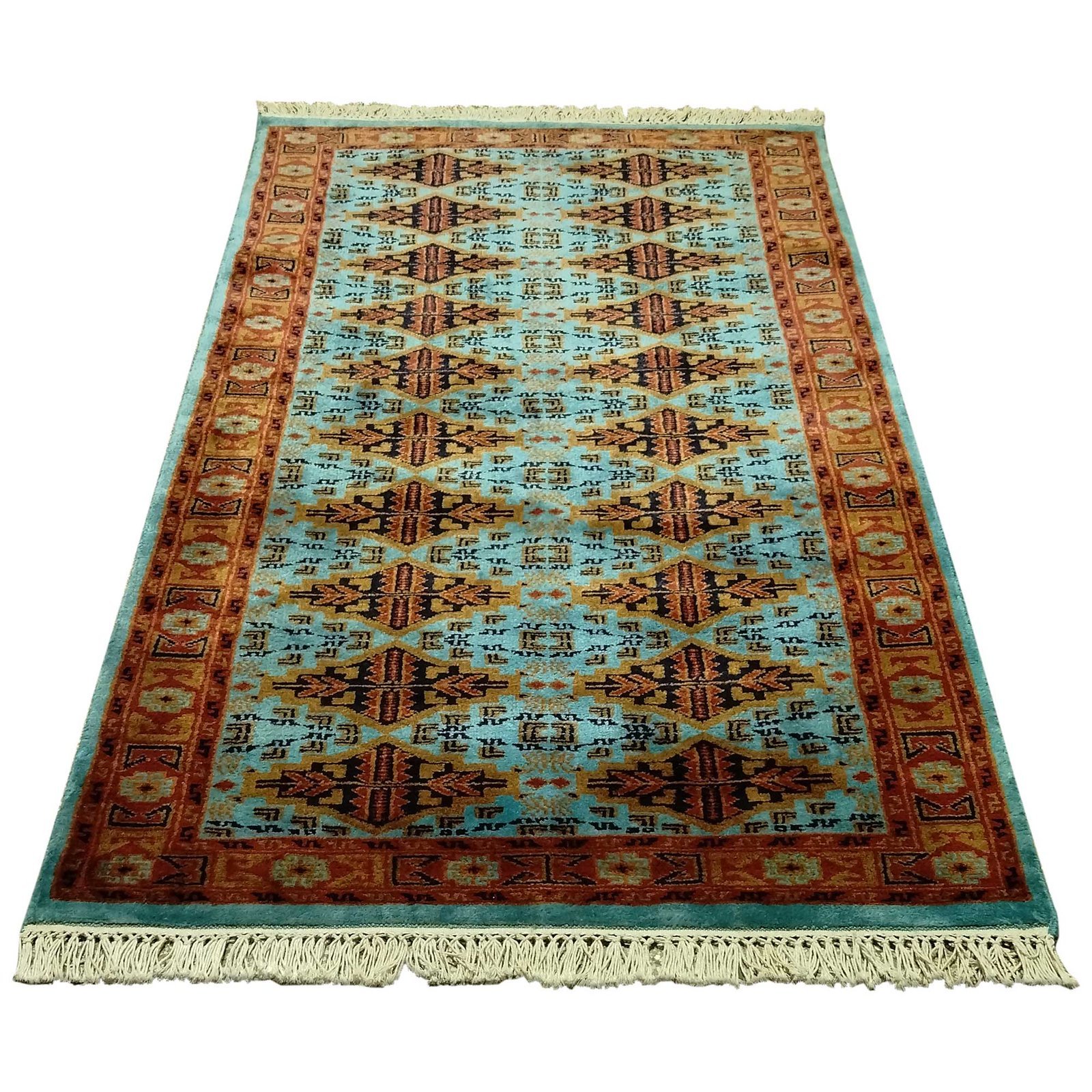 3×5 Ft Hand Knotted Tribal Wool Carpet Turquoise - Image 5