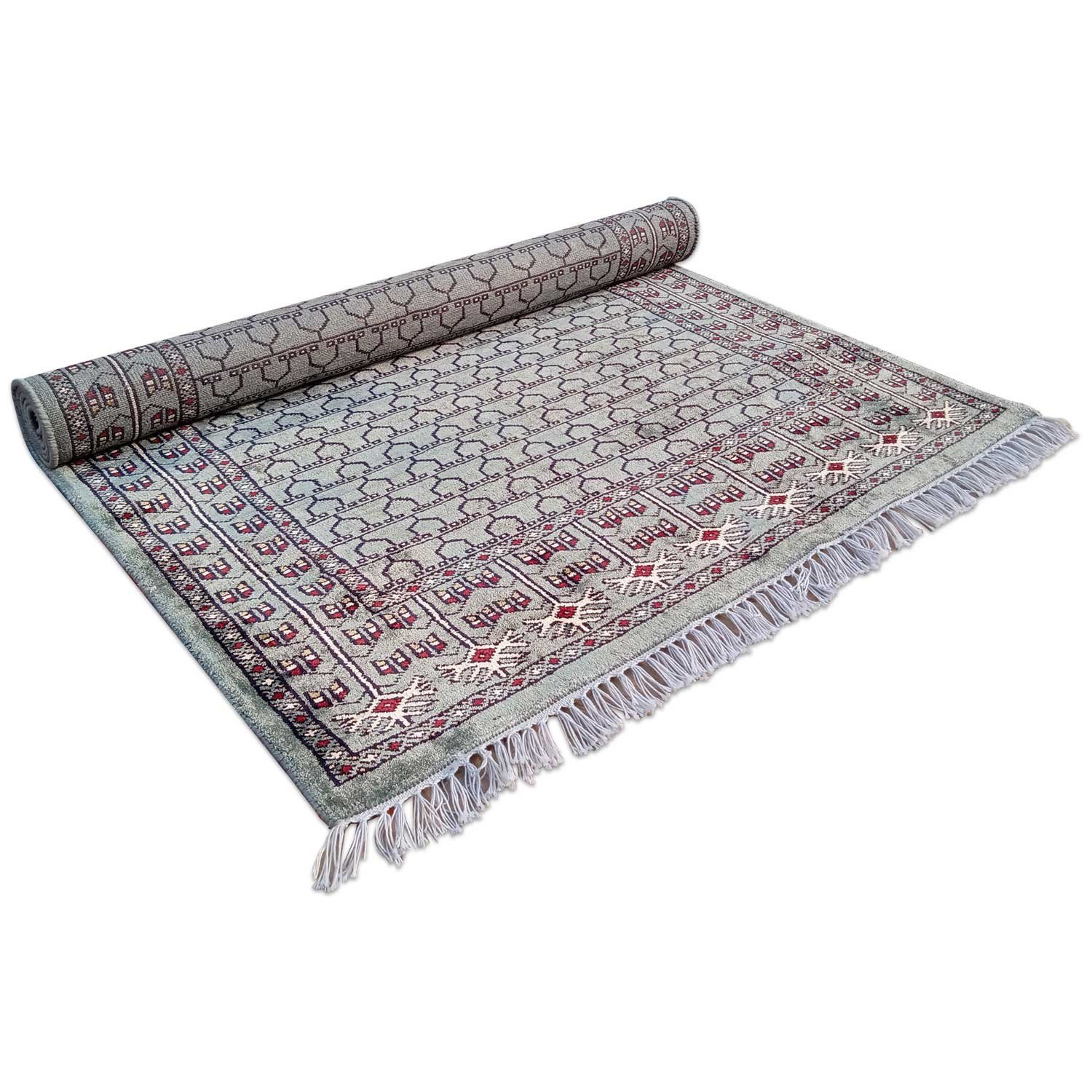 3×5 Feet Handmade Bamboo Silk Carpet Parda Blue - Image 4