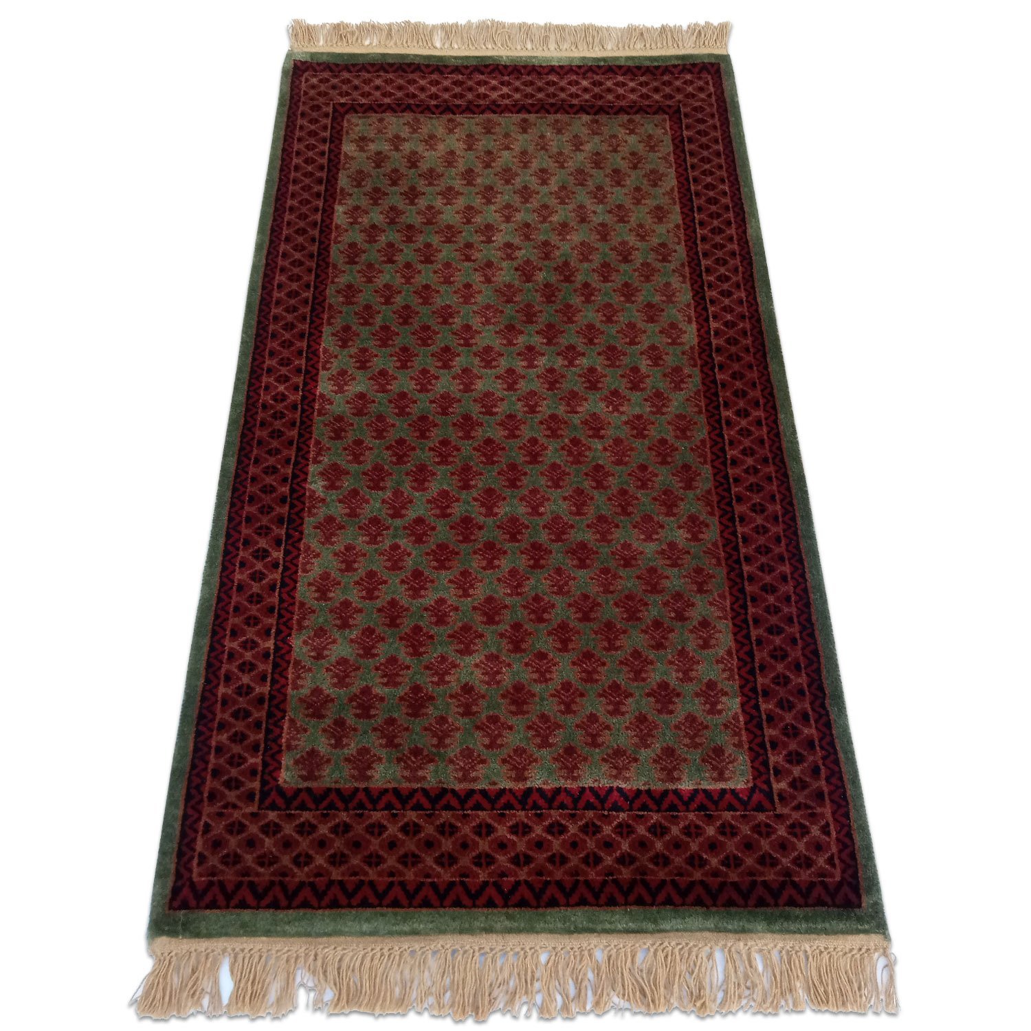 3×5 Feet Green Hand Knotted Lichi Wool Carpet