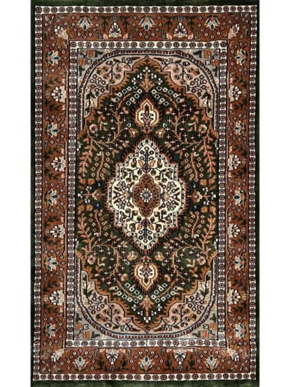 3x5 ft Hand Knotted Wool Carpet – Green Indo-Persian Medallion | Traditional Oriental Area Carpet