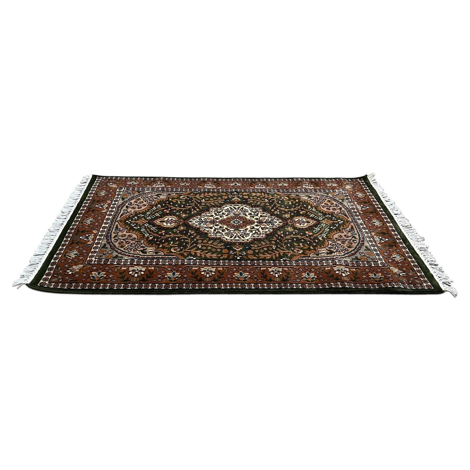 3x5 ft Hand Knotted Wool Carpet – Green Indo-Persian Medallion | Traditional Oriental Area Carpet - Image 6