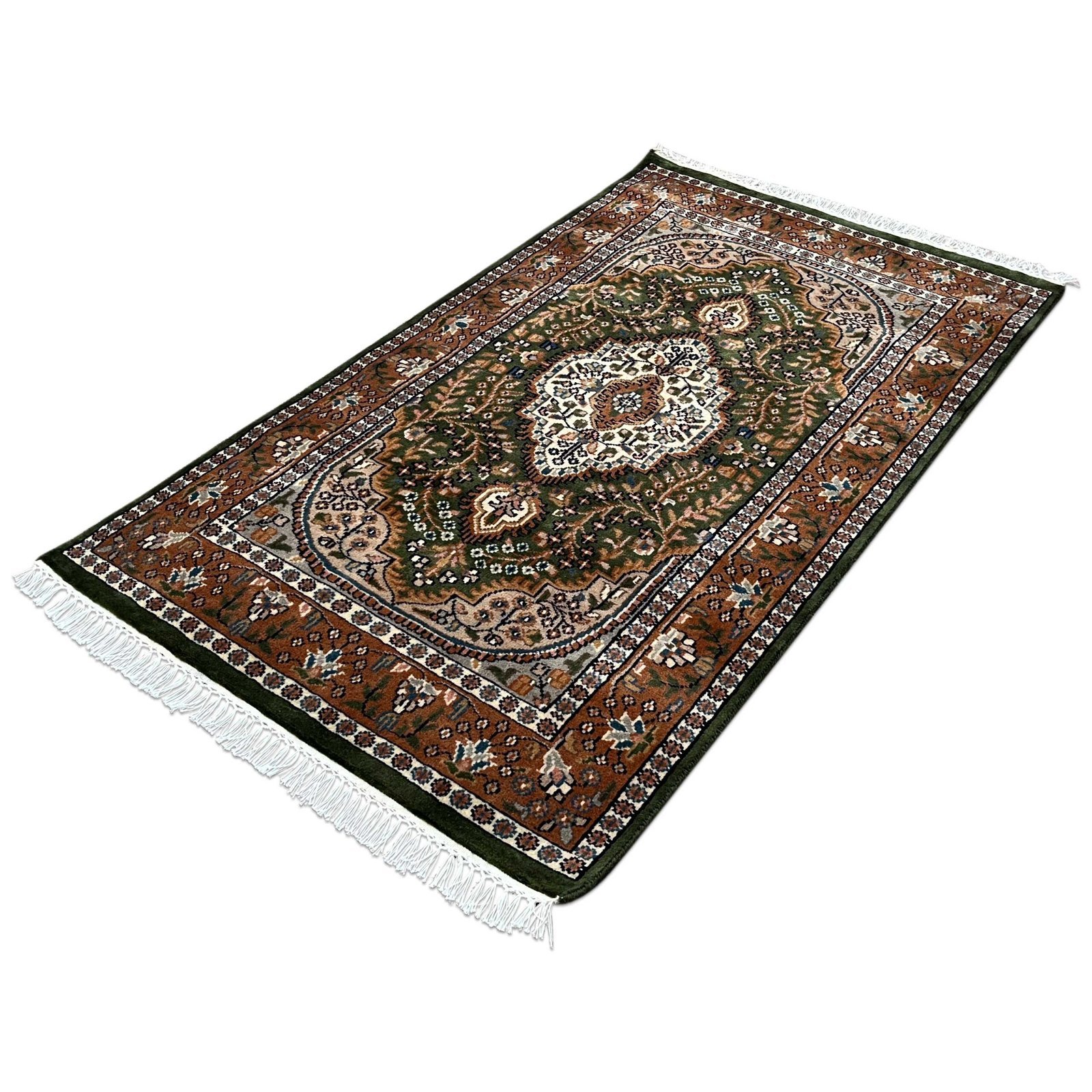 3x5 ft Hand Knotted Wool Carpet – Green Indo-Persian Medallion | Traditional Oriental Area Carpet - Image 5