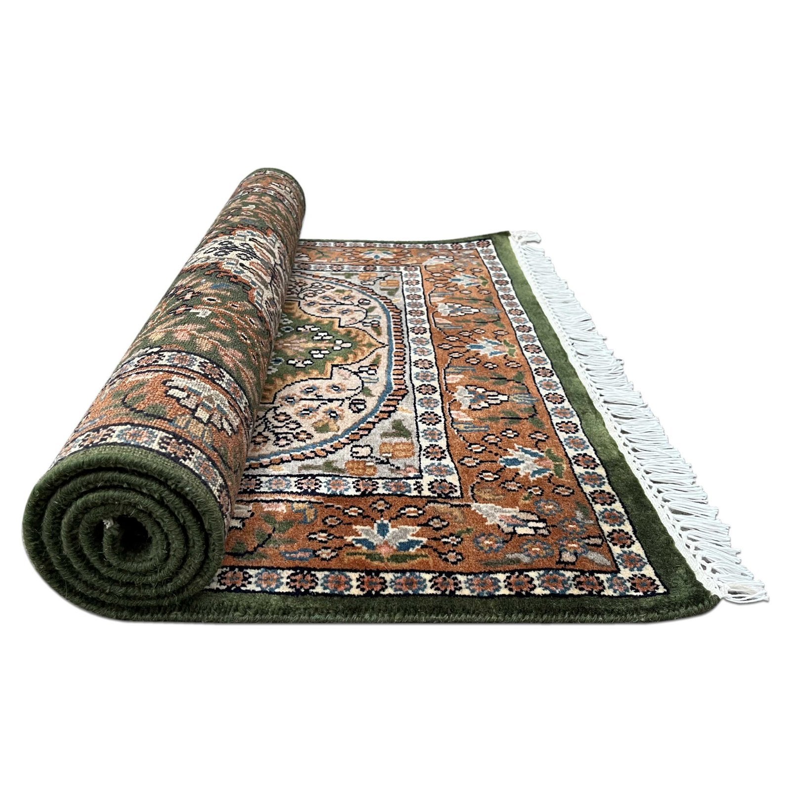 3x5 ft Hand Knotted Wool Carpet – Green Indo-Persian Medallion | Traditional Oriental Area Carpet - Image 3