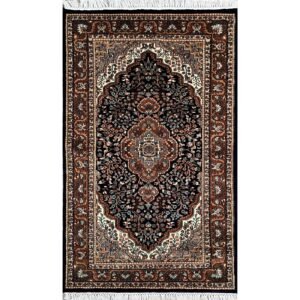 3x5 ft Hand Knotted Wool Carpet – Black Indo-Persian Medallion | Classic Oriental Area Carpet