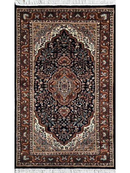 3x5 ft Hand Knotted Wool Carpet – Black Indo-Persian Medallion | Classic Oriental Area Carpet