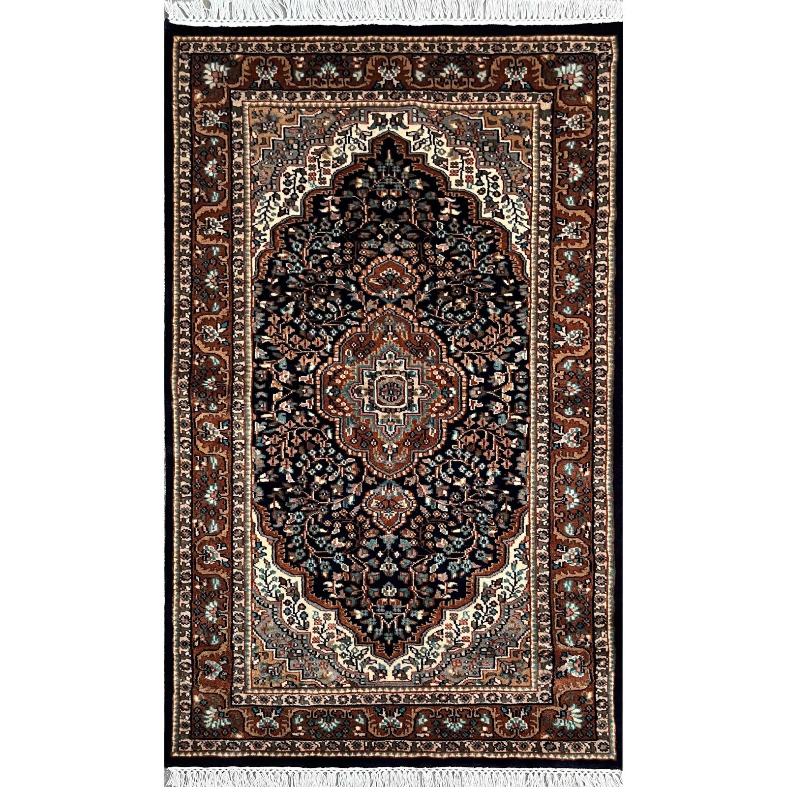 3x5 ft Hand Knotted Wool Carpet – Black Indo-Persian Medallion | Classic Oriental Area Carpet
