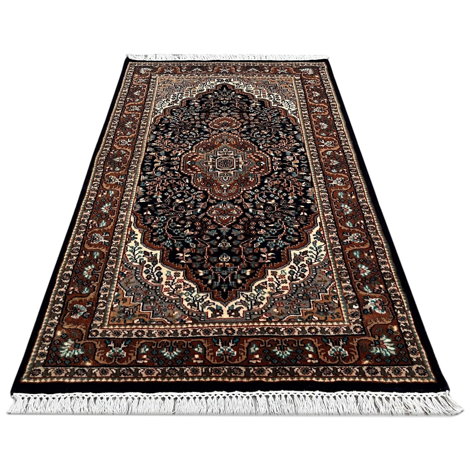 3x5 ft Hand Knotted Wool Carpet – Black Indo-Persian Medallion | Classic Oriental Area Carpet - Image 2