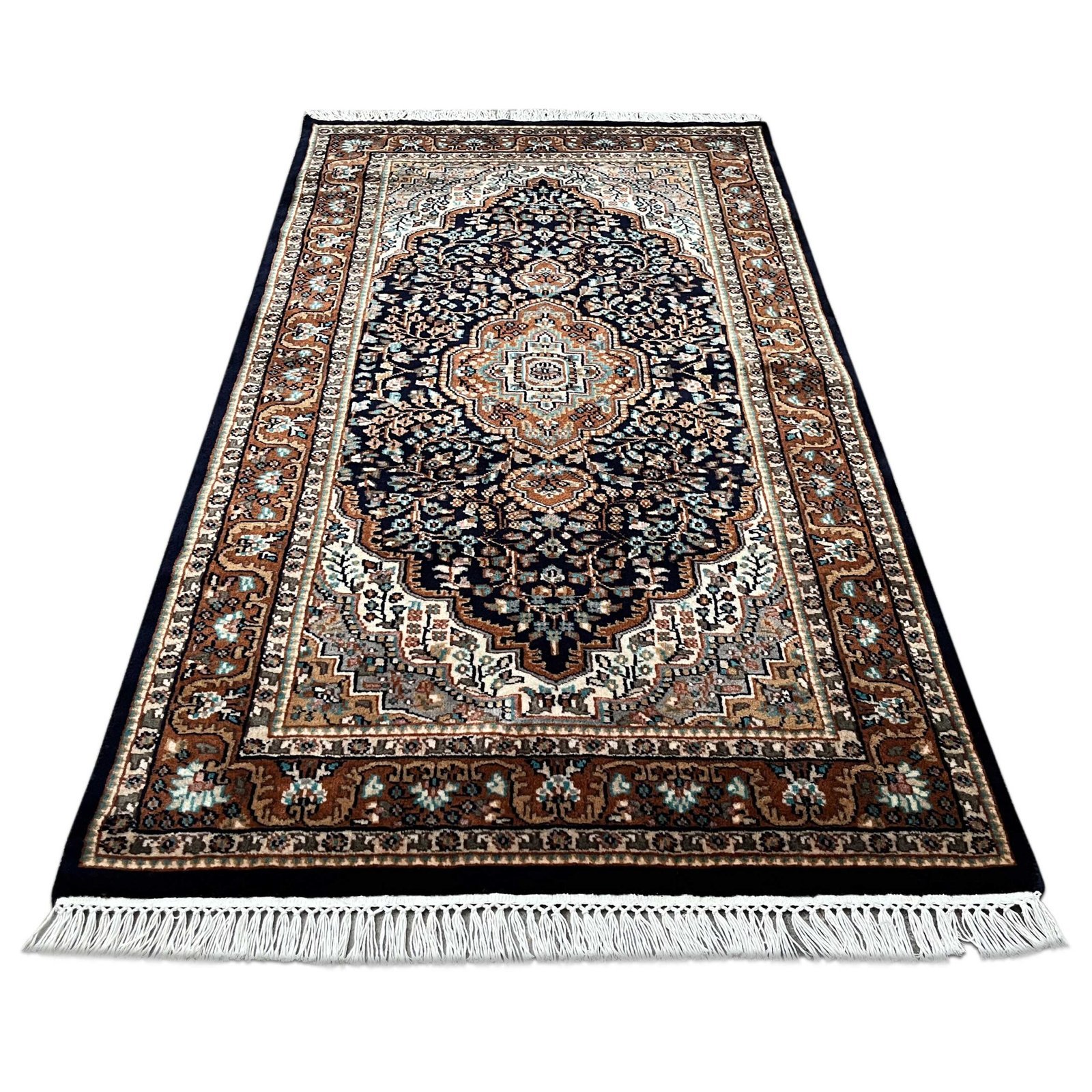 3x5 ft Hand Knotted Wool Carpet – Black Indo-Persian Medallion | Classic Oriental Area Carpet - Image 7