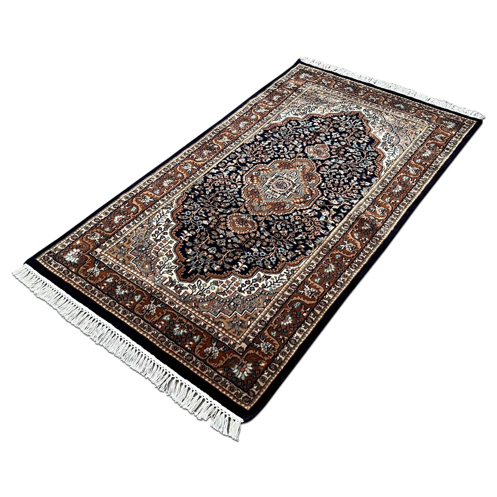 3x5 ft Hand Knotted Wool Carpet – Black Indo-Persian Medallion | Classic Oriental Area Carpet - Image 5