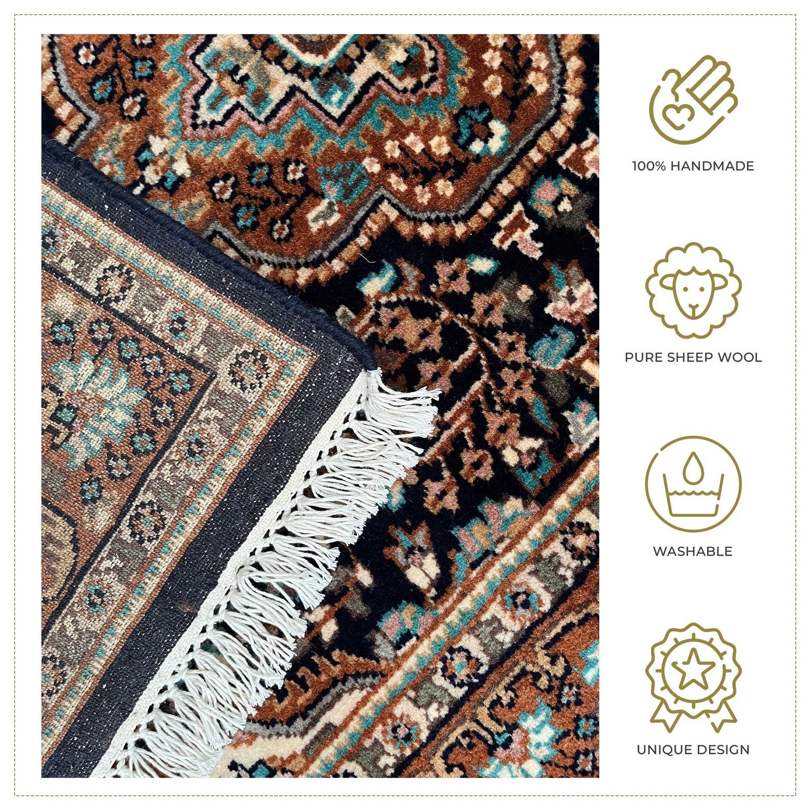 3x5 ft Hand Knotted Wool Carpet – Black Indo-Persian Medallion | Classic Oriental Area Carpet - Image 4