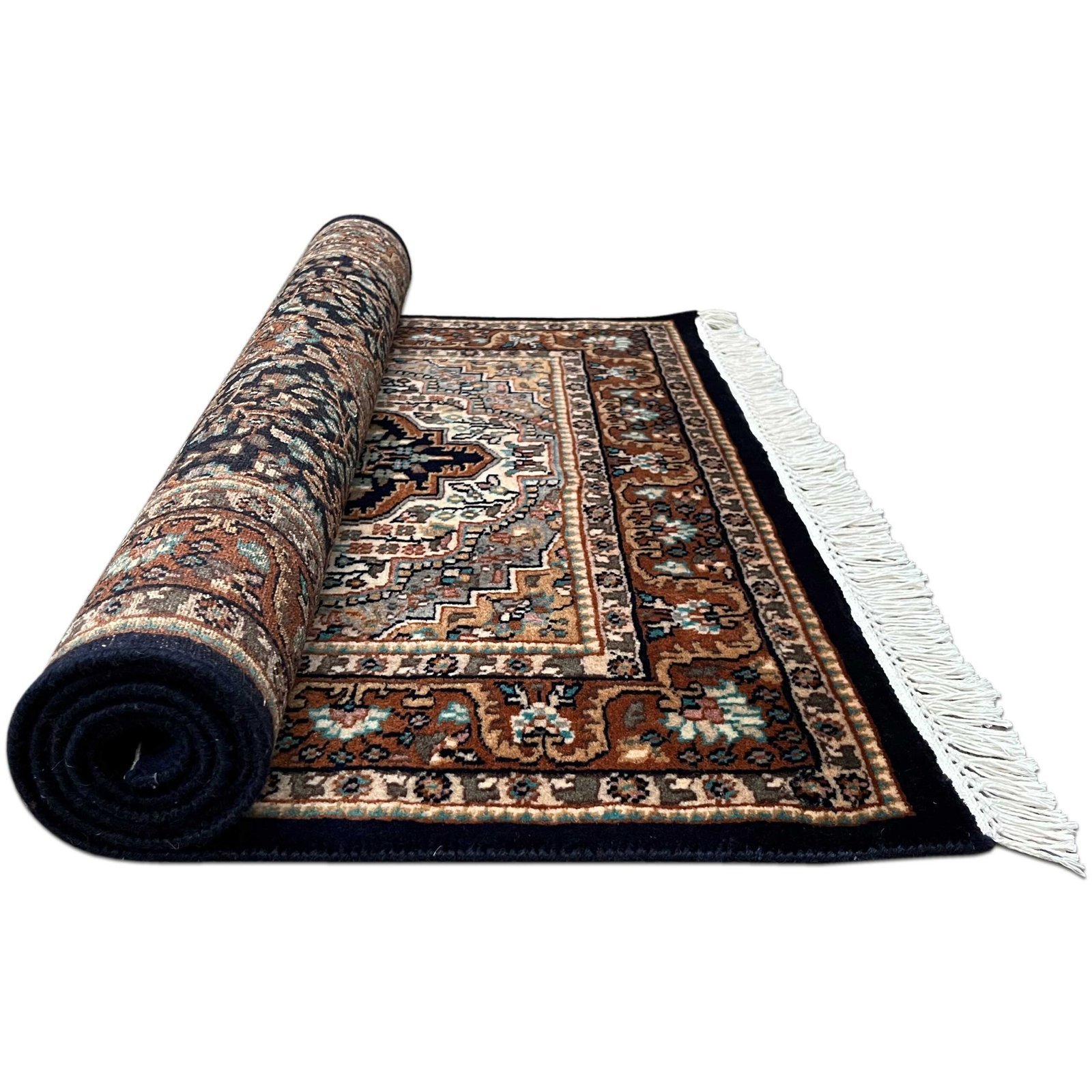 3x5 ft Hand Knotted Wool Carpet – Black Indo-Persian Medallion | Classic Oriental Area Carpet - Image 3