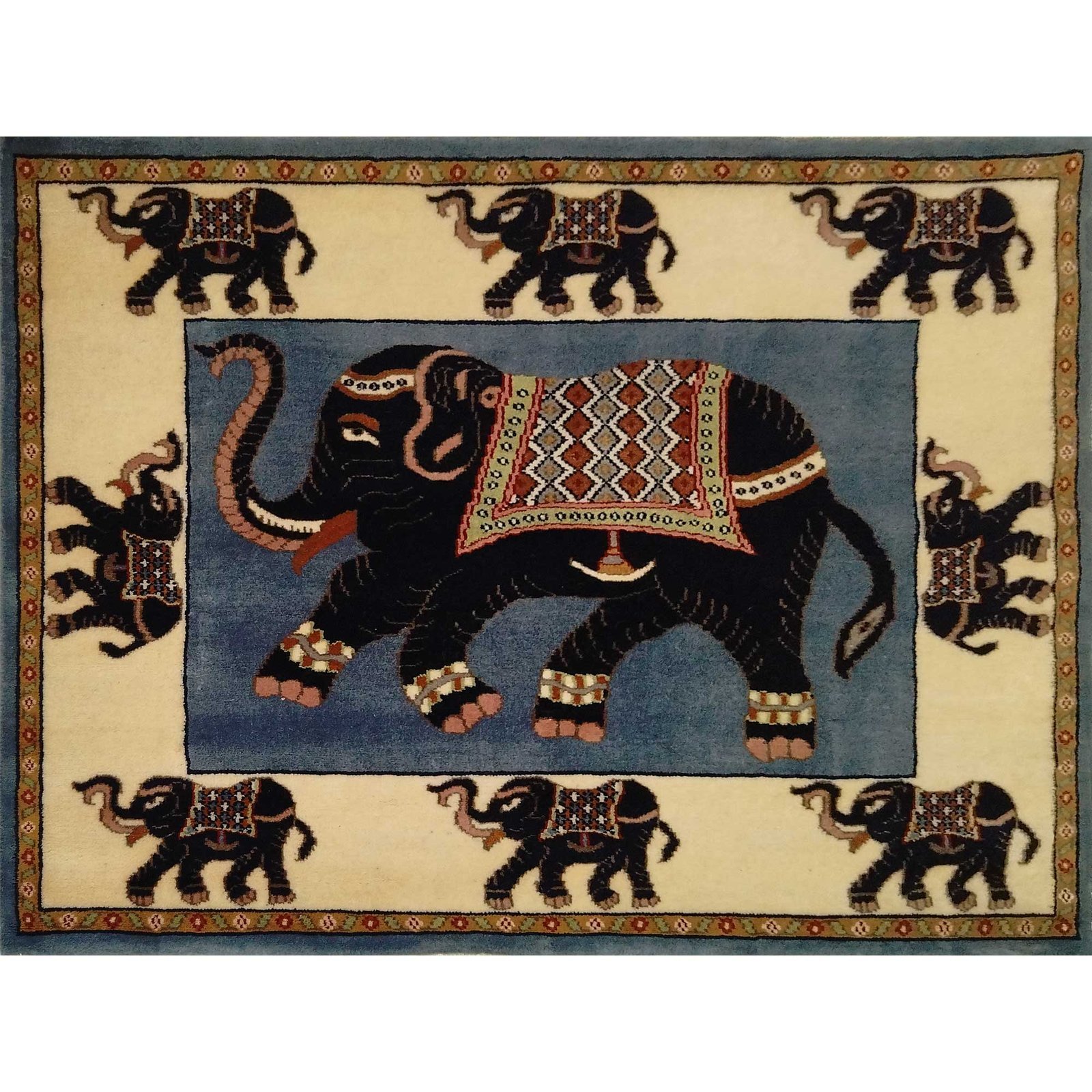4x3 feetElephant Carpet Wool Hand Knotted
