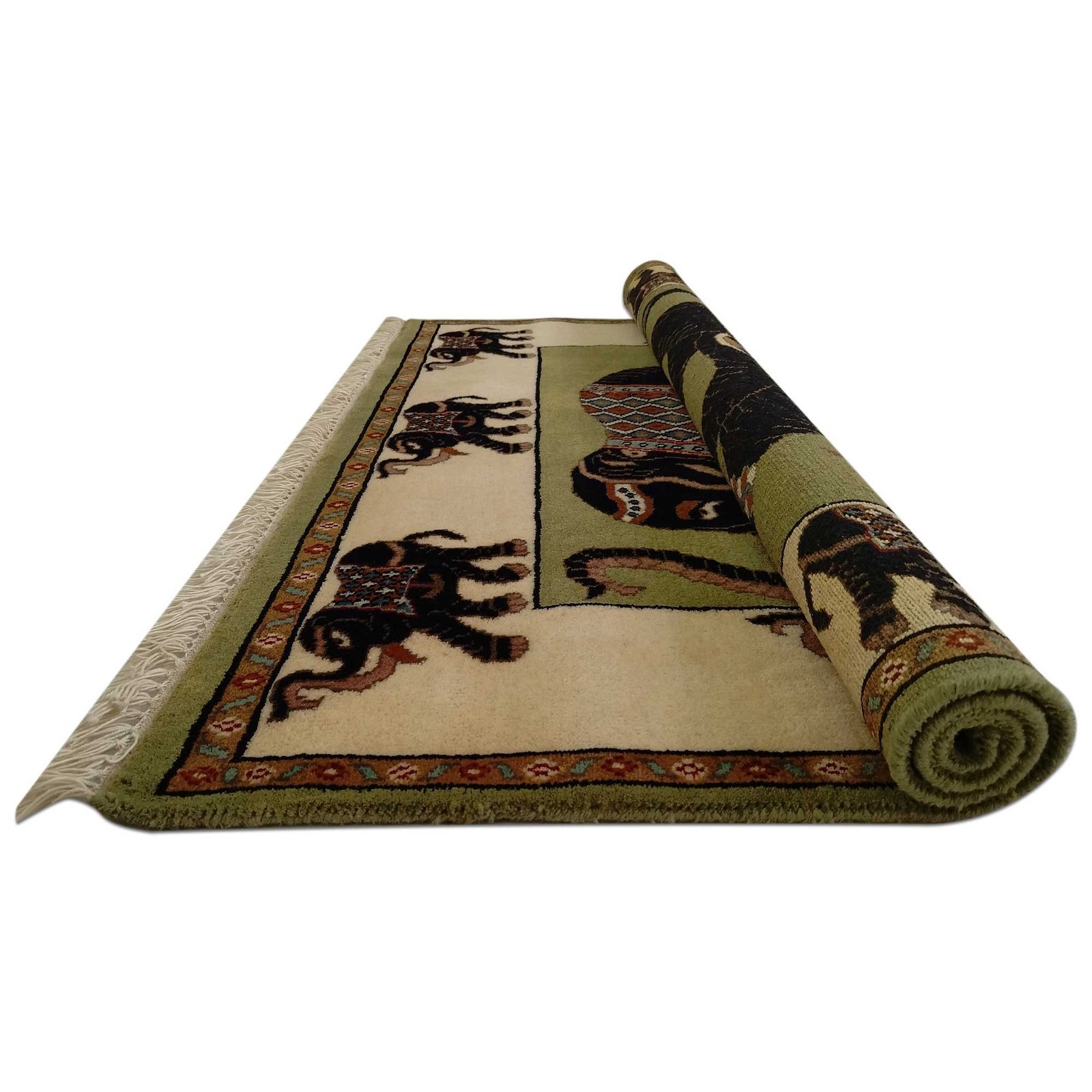 4x3 feet Hand Knotted Elephant Carpet Green - Image 7