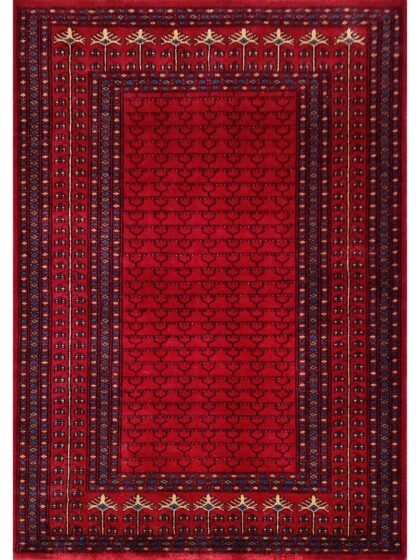 4x6 feet Hand Knotted Wool Carpet Red Parda