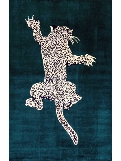4x6 Feet Hand Knotted Climbing Leopard Carpet Green
