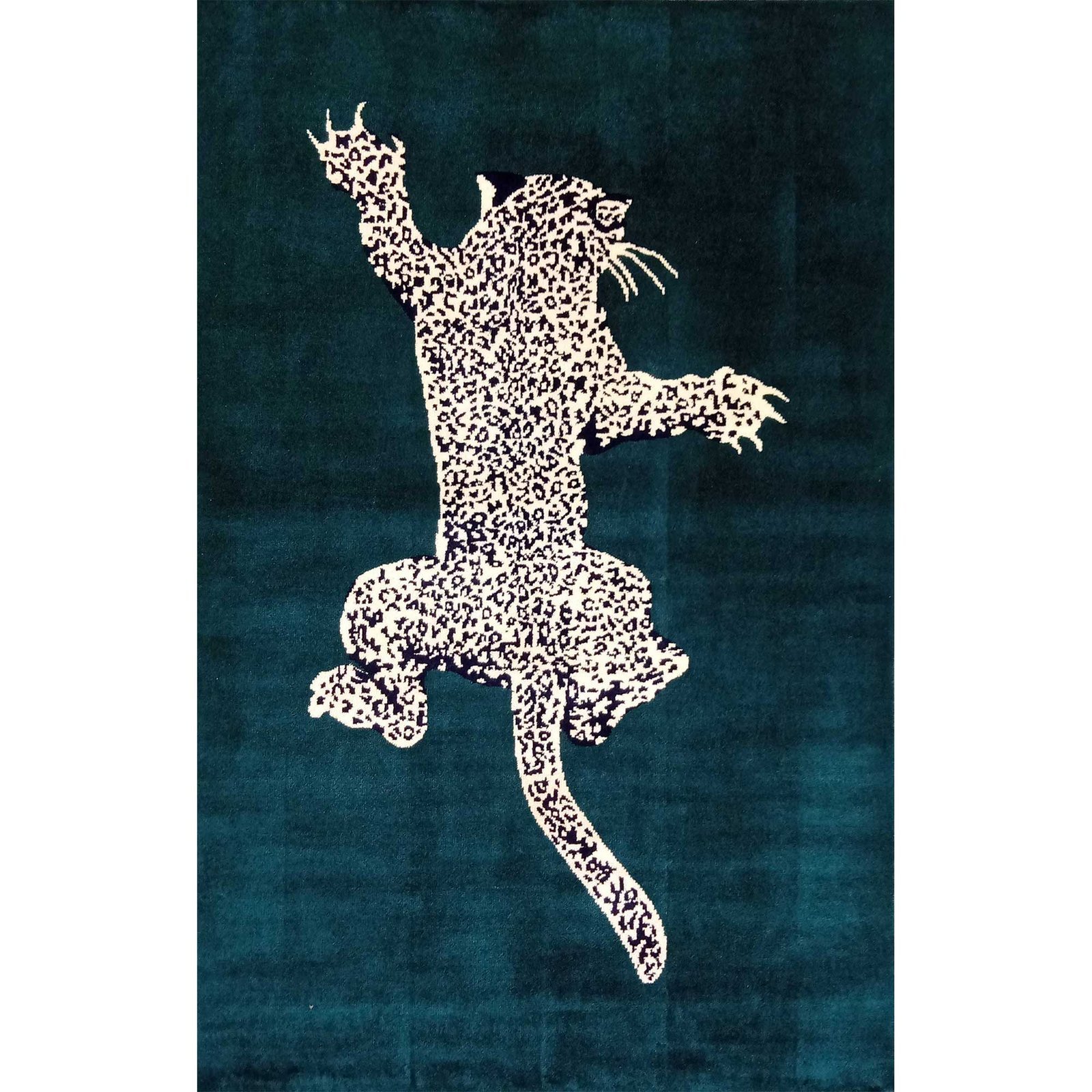 4x6 Feet Hand Knotted Climbing Leopard Carpet Green