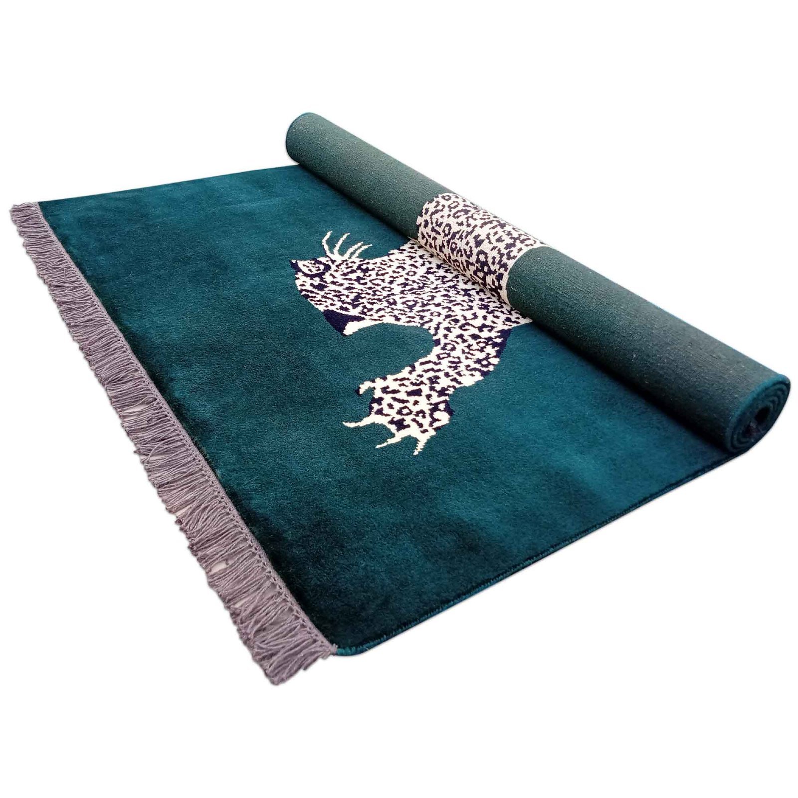 4x6 Feet Hand Knotted Climbing Leopard Carpet Green - Image 7