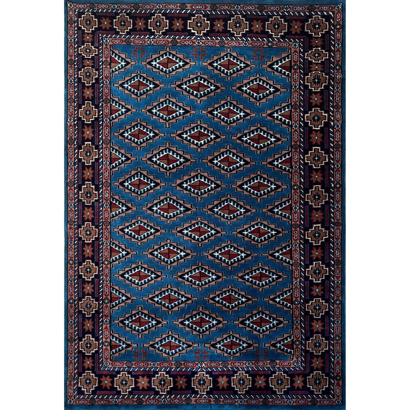 4x6 ft Hand Knotted Wool Carpet Blue Diamond