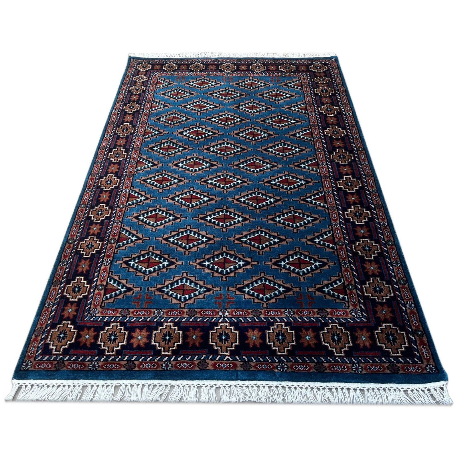 4x6 ft Hand Knotted Wool Carpet Blue Diamond - Image 2