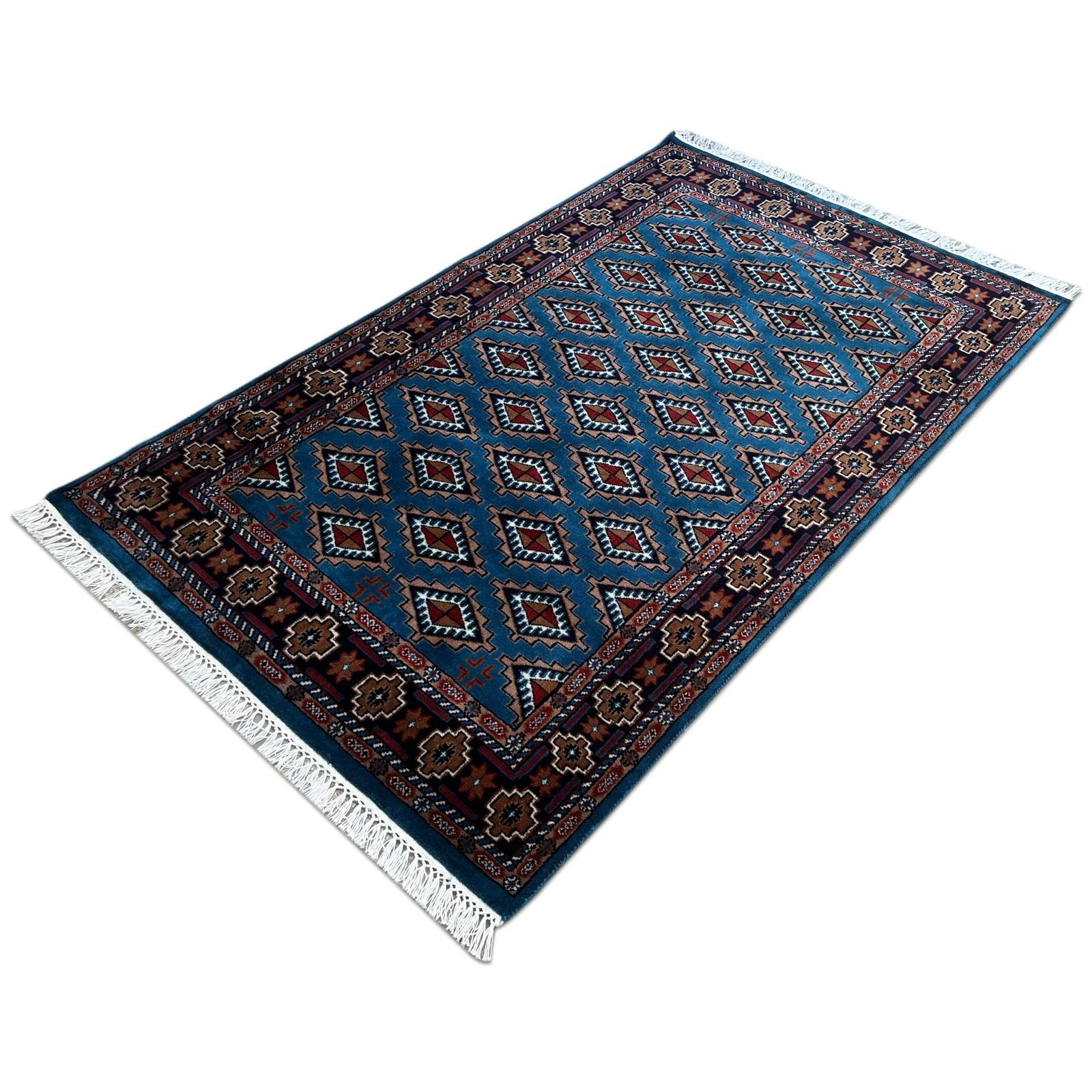 4x6 ft Hand Knotted Wool Carpet Blue Diamond - Image 5