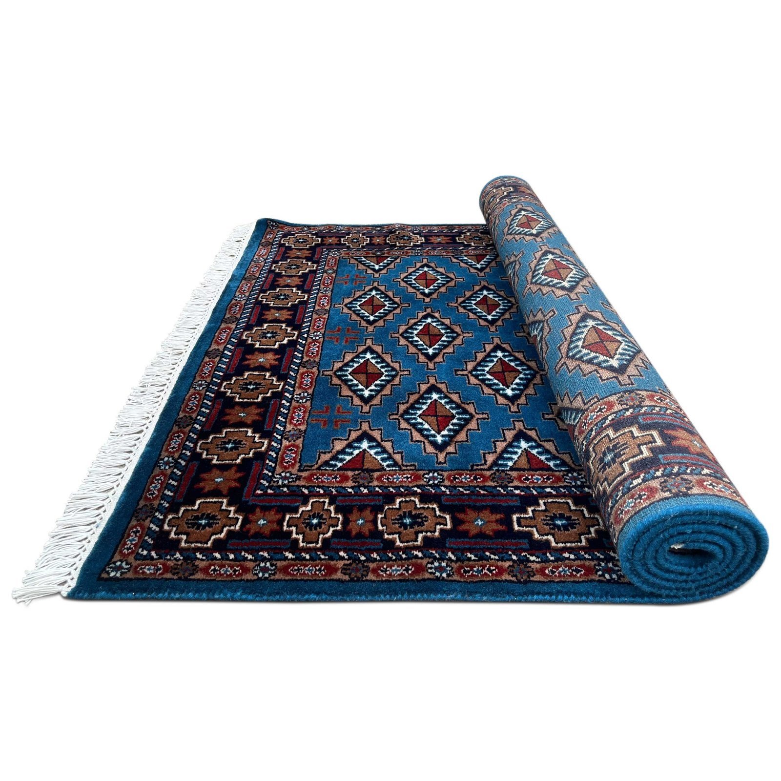 4x6 ft Hand Knotted Wool Carpet Blue Diamond - Image 6