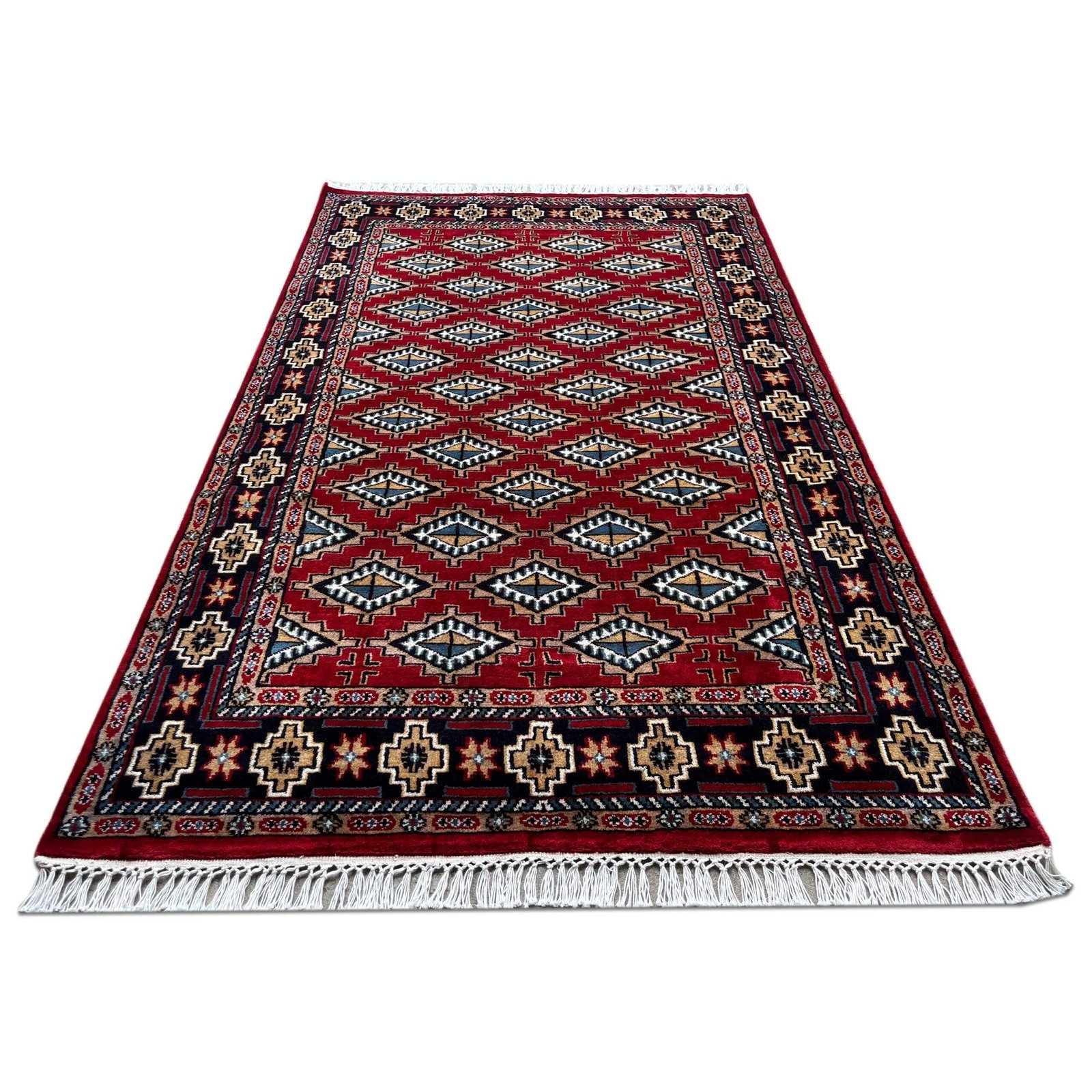 4x6 ft Hand Knotted Wool Carpet Red Barfi - Image 2