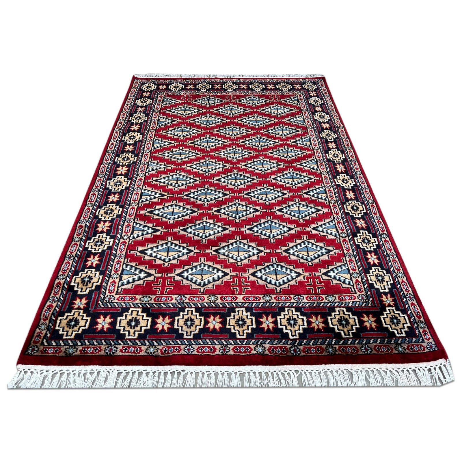 4x6 ft Hand Knotted Wool Carpet Red Barfi - Image 7