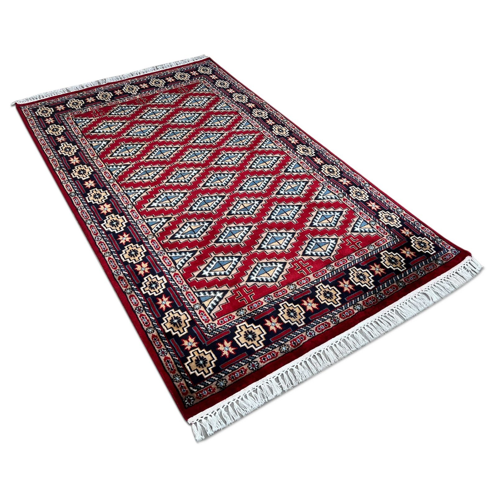 4x6 ft Hand Knotted Wool Carpet Red Barfi - Image 6