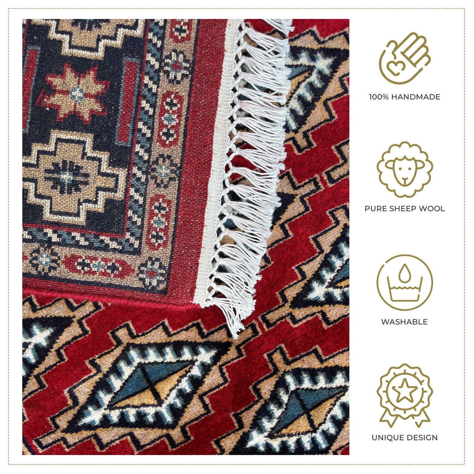 4x6 ft Hand Knotted Wool Carpet Red Barfi - Image 5