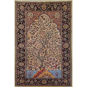 4x6 feet Hand Knotted Tree And Birds Oriental Bamboo Silk Carpet
