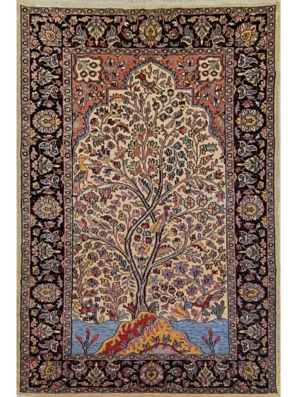 4x6 feet Hand Knotted Tree And Birds Oriental Bamboo Silk Carpet