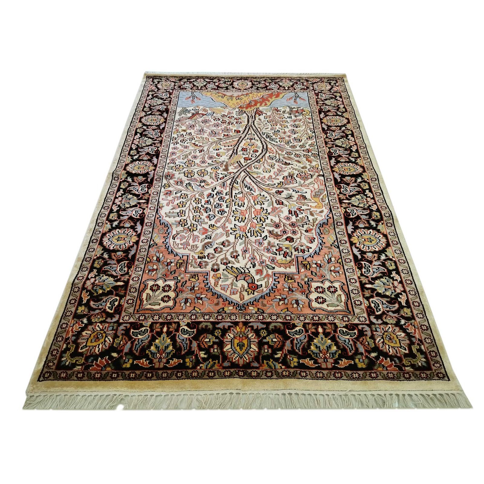 4x6 feet Hand Knotted Tree And Birds Oriental Bamboo Silk Carpet - Image 3