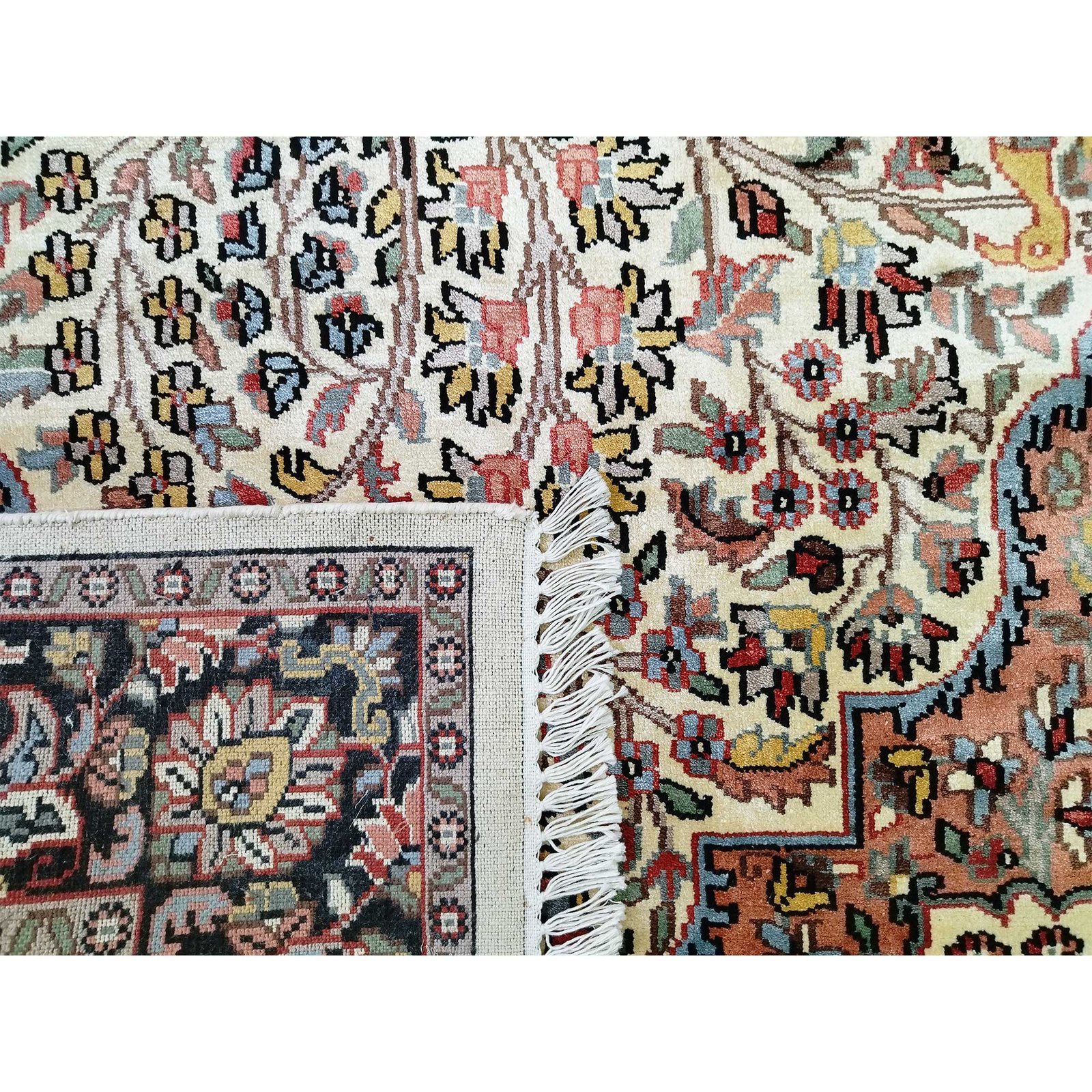 4x6 feet Hand Knotted Tree And Birds Oriental Bamboo Silk Carpet - Image 4