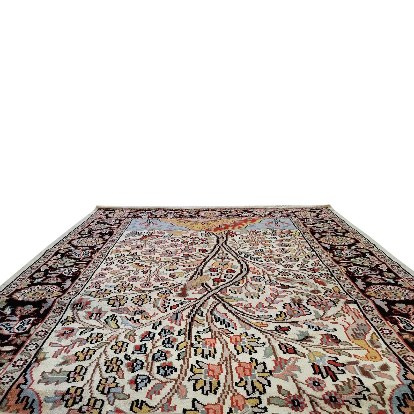 4x6 feet Hand Knotted Tree And Birds Oriental Bamboo Silk Carpet - Image 5